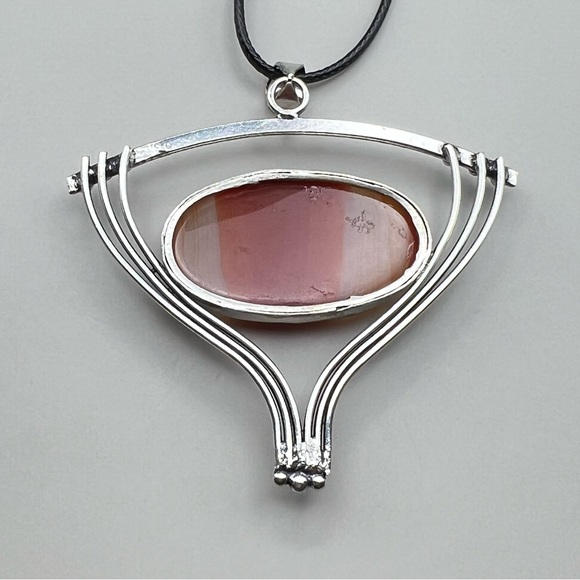 New Large Unique Orange Sardonyx Agate Silver Overlay Stone Pendant Necklace - Picture 5 of 9